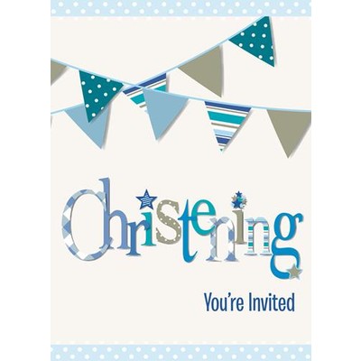 Blue Christening Boy Invitations Pk 8