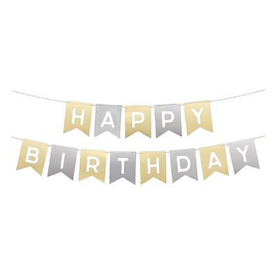 Happy Birthday Silver & Gold Bunting Banner Set 4.86m