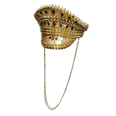 Gold Sequin Festival Police Hat with Chain