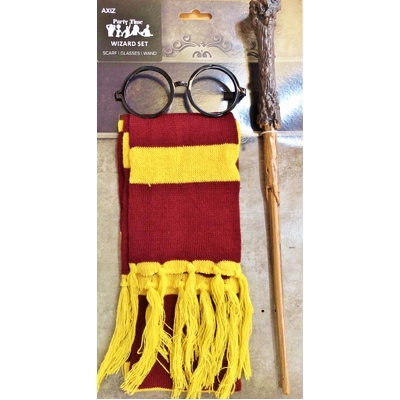 Student Wizard Scarf Wand Glasses Costume Set