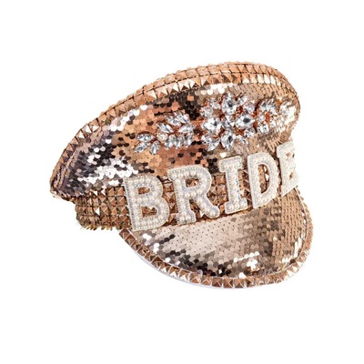 Rose Gold Sequin Bride Police Hat with Diamantes