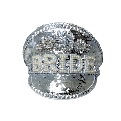Silver Sequin Bride Police Hat with Diamantes