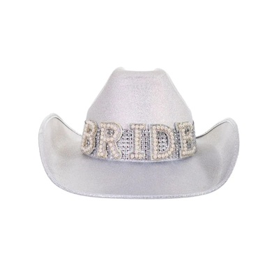 Silver Sparkle Bride Cowboy Hat with Diamantes & Pearls