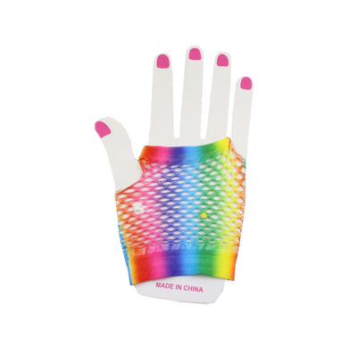 Short Rainbow Fishnet Gloves (1 Pair)