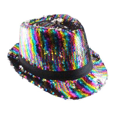 Rainbow Sequin Fedora Hat Pk 1