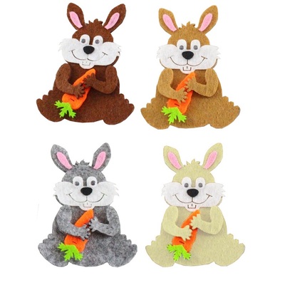 Assorted Bunnies With Carrots Easter Hat Felt Stickers (Pk 4)