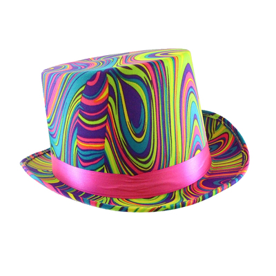 Neon Swirl Print Top Hat with Pink Band