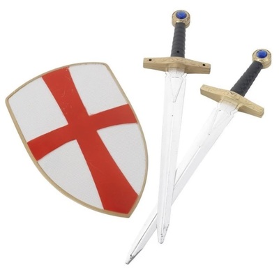 Knight Shield & Sword Set with Red Cross (1 Shield, 2 Swords) Pk 1