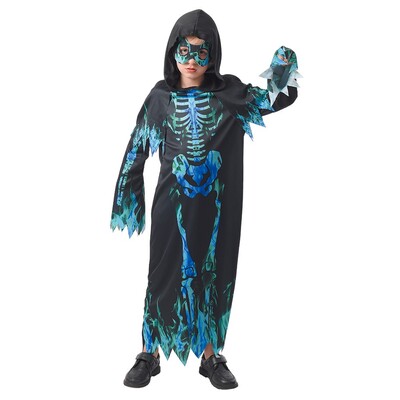 Child Blue Fire Skeleton Robe Costume (Medium, 120-130cm) Pk 1