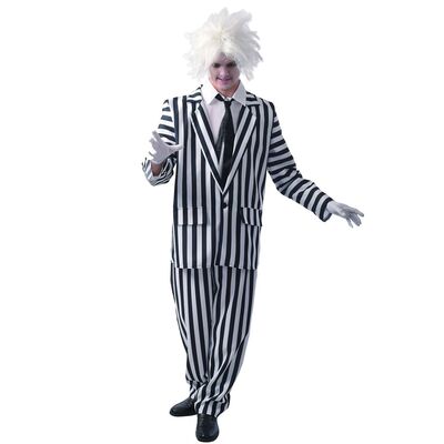 Adult Psycho Black White Stripe Suit Costume (Medium) Pk 1