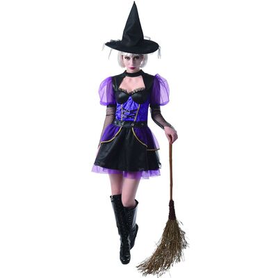 Adult Purple Witch Costume Dress & Hat (Medium) Pk 1
