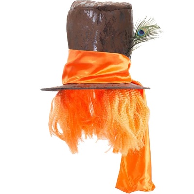 Brown Mad Hatter Hat with Orange Hair 