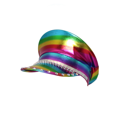 Shiny Rainbow Police Hat with Diamante Trim