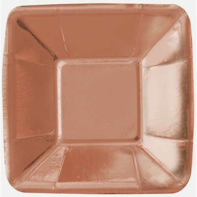Small Rose Gold Foil 5in. Square Paper Plates Pk 8 