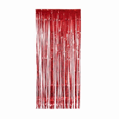 Tinsel Foil Curtain (90cm x 200cm) Metallic Red Pk 1