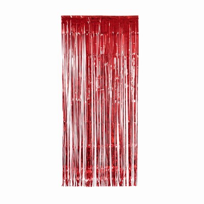 Tinsel Foil Curtain (90cm x 200cm) Metallic Red Pk 1