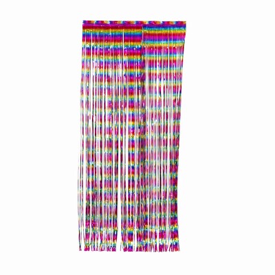 Tinsel Foil Curtain (90cm x 200cm) Metallic Multicolour Rainbow Pk 1