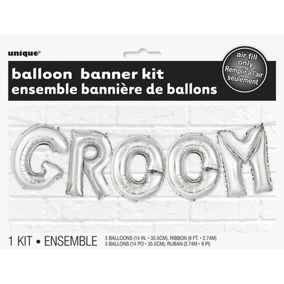 Silver Groom 14in Foil Balloon Script Banner Pk 1 (Air Inflation Only)