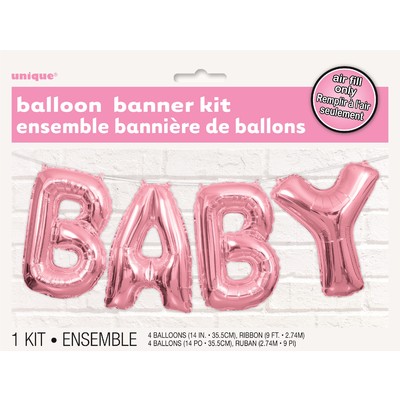 Pink Baby 14in Foil Balloon Script Banner Pk 1 (Air Inflation Only)