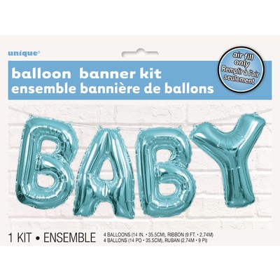 Blue Baby 14in Foil Balloon Script Banner Pk 1 (Air Inflation Only)