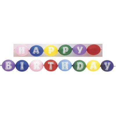 Happy Birthday Linking Balloons - Assorted Colours Pk 14 