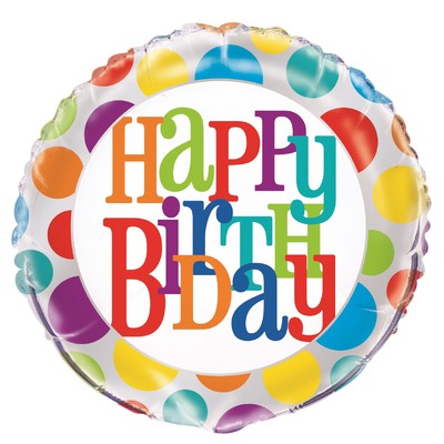 Happy Birthday Rainbow Dot 18in Foil Balloon Pk 1