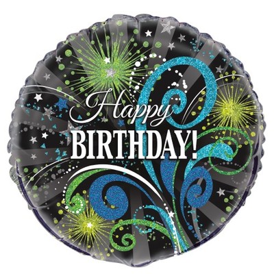 Black & Green Swirl Happy Birthday 18in. Foil Balloon Pk 1