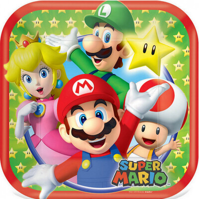 Super Mario Bros 7in. Square Paper Plates Pk 8