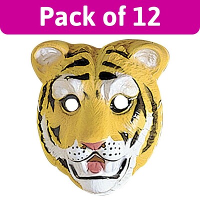 Adult Tiger PVC Face Masks Bulk Pack of 12 | Animal Costume Masks
