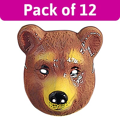Adult Brown Bear PVC Face Masks Bulk Pack of 12 | Animal Costume Masks