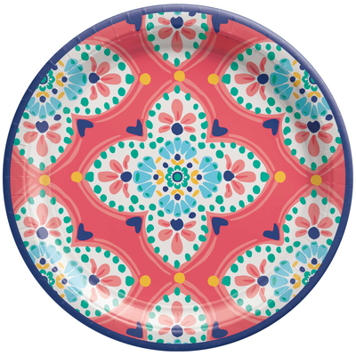 Boho Vibes Paper Snack Plates 7in 18cm (Pk 8)