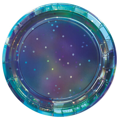 Sparkling Sapphire Dotty 7in. Foil Paper Plates Pk 8
