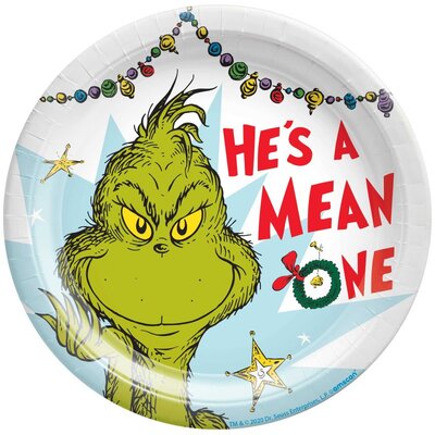 Dr Seuss The Grinch Christmas 7in Paper Plates (Pk 8)