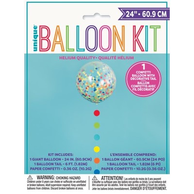 Clear 24in. Latex Balloon Balloon Kit with Confetti & Tail Pk 1