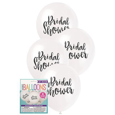Bridal Shower White 30cm Printed Latex Balloons Pk 8