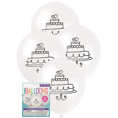 Wedding Cake White 30cm Printed Latex Balloons Pk 8