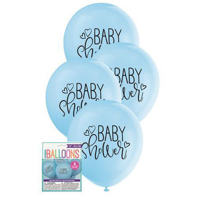 Baby Shower Blue 30cm Printed Latex Balloons Pk 8