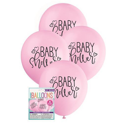 Baby Shower Pink 30cm Printed Latex Balloons Pk 8