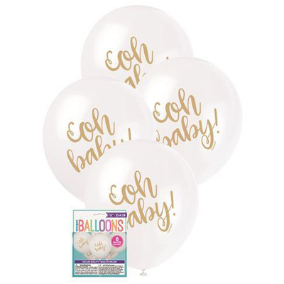 Oh Baby White 30cm Printed Latex Balloons Pk 8