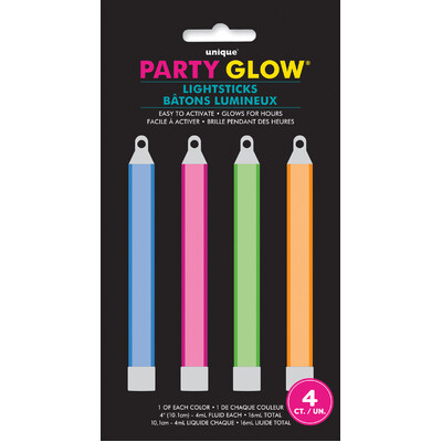 Mixed Colour Glow Lightsticks 10cm (Pk 4)