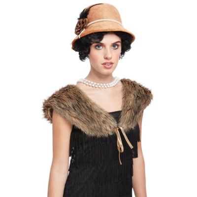 1920's Flapper Cloche Hat & Faux Fur Stole Costume Set