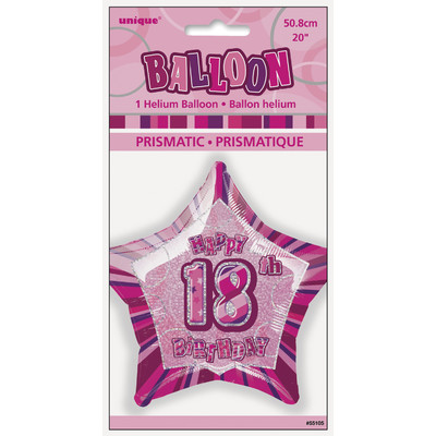 20in Glitz Pink & Silver Star 18 Foil Balloon Pk 1 