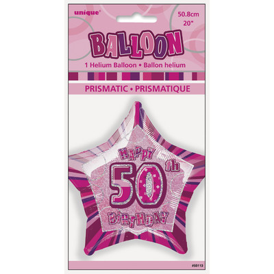 20in Glitz Pink & Silver Star 50 Foil Balloon Pk 1 