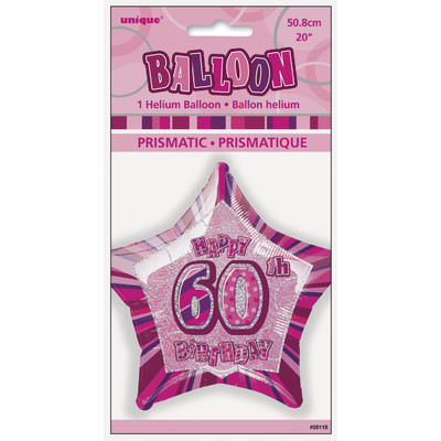 20in Glitz Pink & Silver Star 60 Foil Balloon Pk 1