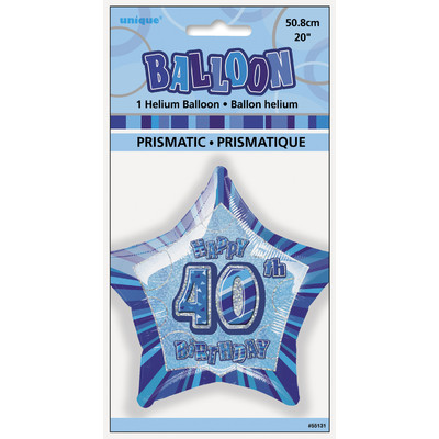 20in Glitz Blue & Silver Star 40 Foil Balloon Pk 1 