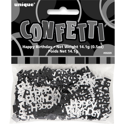 Black & Silver Glitz Happy Birthday Confetti Pk 1 