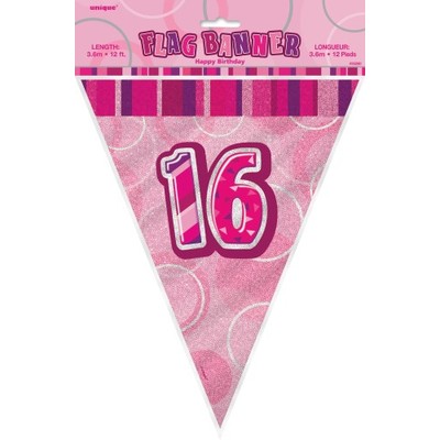 Glitz Pink 16th Flag Banner (3.6m) Pk 1