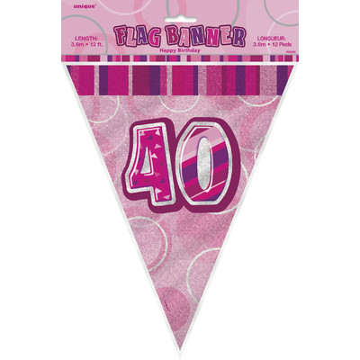 Glitz Pink 40 Flag Banner (3.6m) Pk 1
