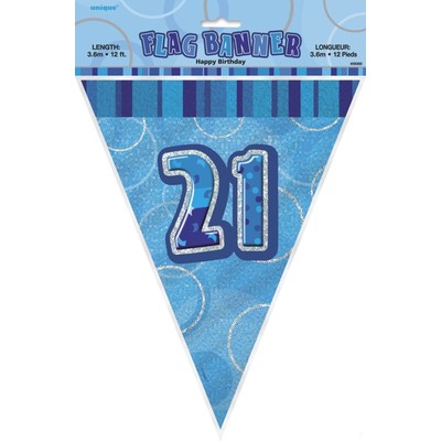 Glitz Blue 21st Flag Banner (3.6m) Pk 1