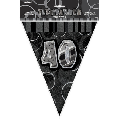 Glitz Black 40 Flag Banner (3.6m) Pk 1 